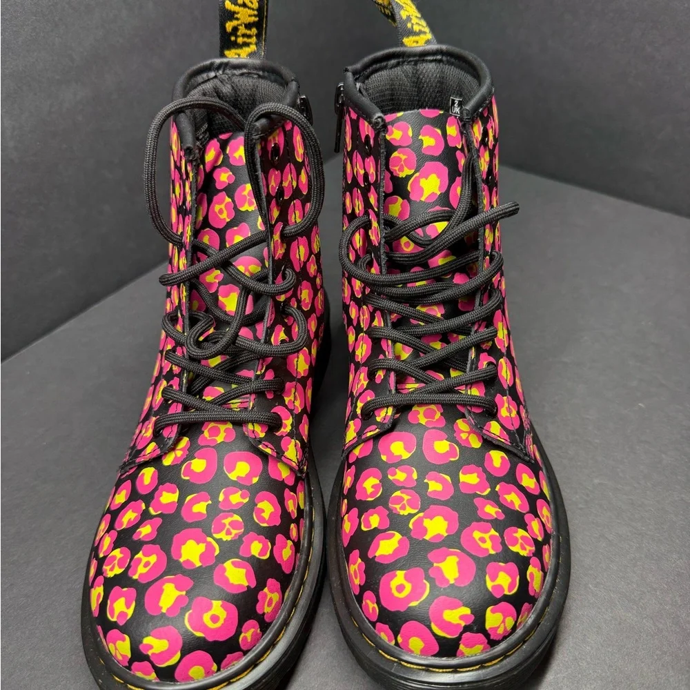 Dr. Martens Black and Pink Floral Combat Boots